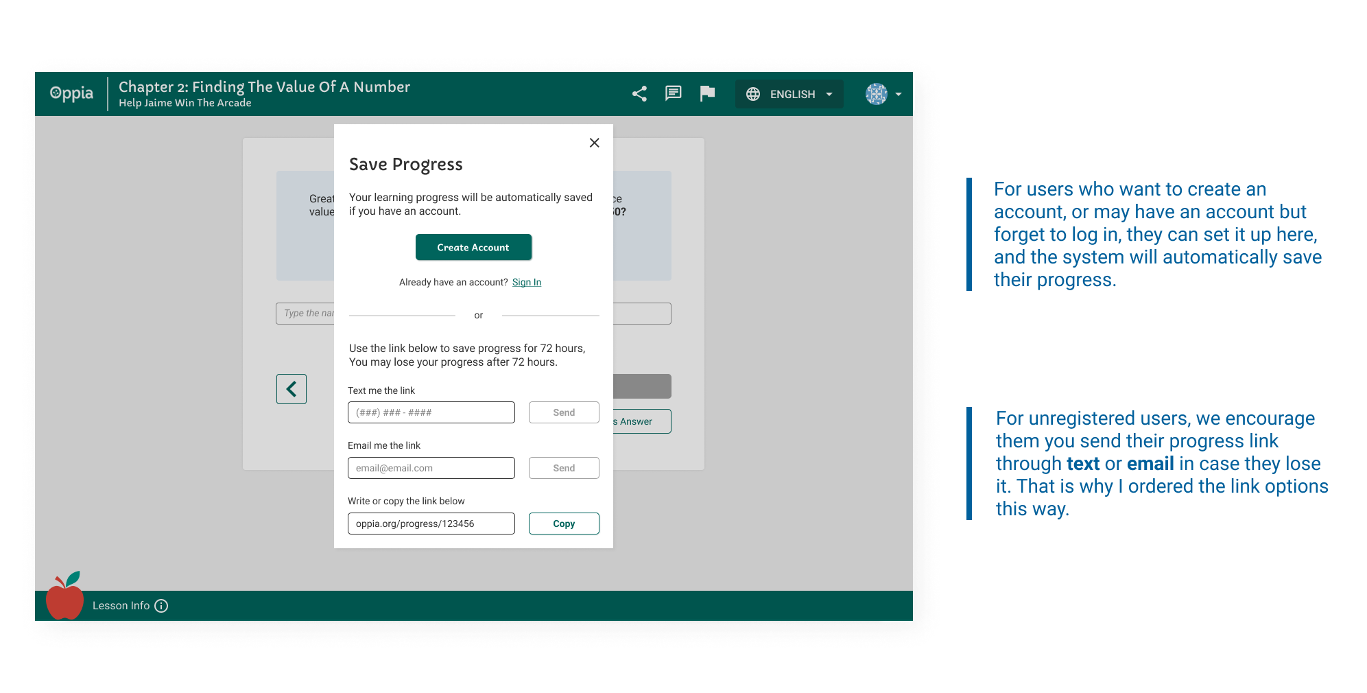 Saving progress for registered and unregistered learners